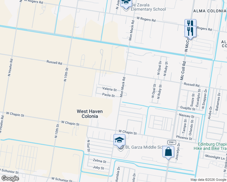 map of restaurants, bars, coffee shops, grocery stores, and more near 3718 Valeria Street in Edinburg