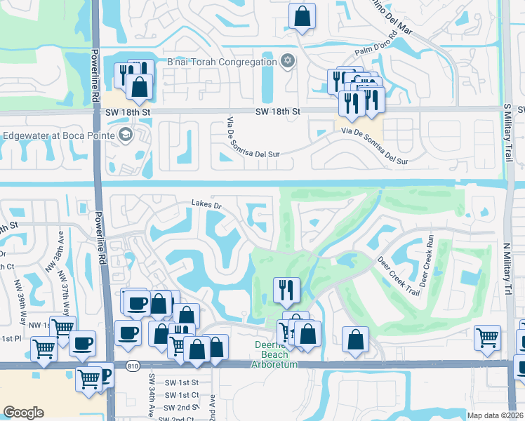 map of restaurants, bars, coffee shops, grocery stores, and more near 2887 Via Venezia in Deerfield Beach