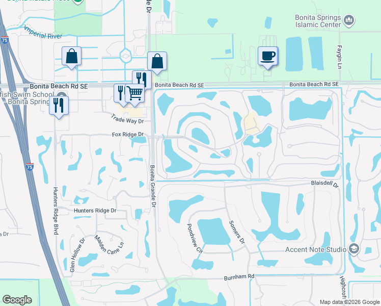 map of restaurants, bars, coffee shops, grocery stores, and more near 13101 Southampton Drive in Bonita Springs