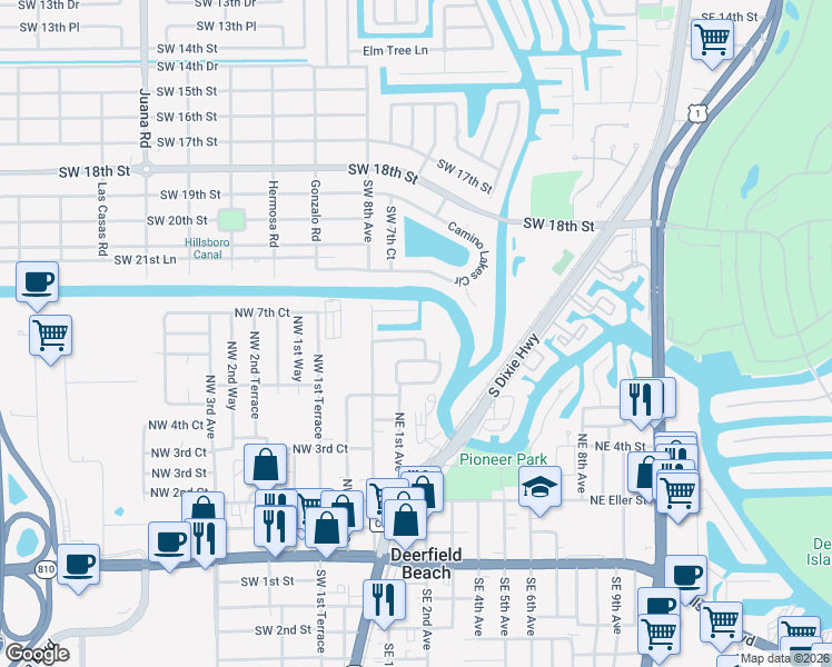 map of restaurants, bars, coffee shops, grocery stores, and more near 157 Northeast 2nd Avenue in Deerfield Beach