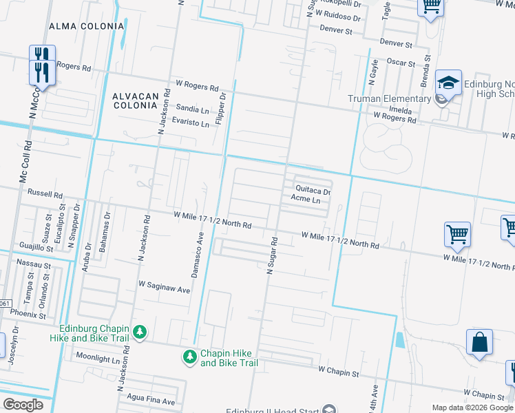 map of restaurants, bars, coffee shops, grocery stores, and more near 1613 West Cortland Street in Edinburg