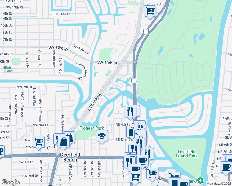 map of restaurants, bars, coffee shops, grocery stores, and more near 21 Royal Palm Way in Boca Raton