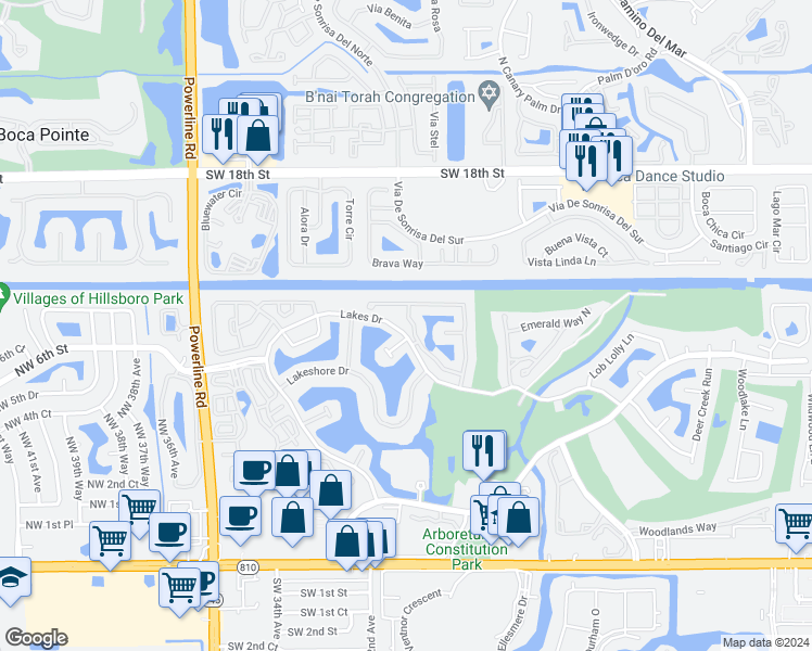 map of restaurants, bars, coffee shops, grocery stores, and more near 729 Via Genova in Deerfield Beach