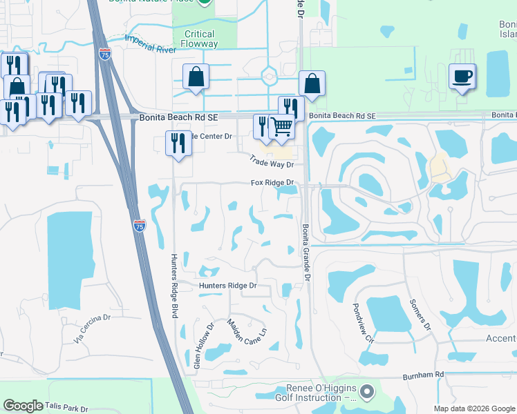 map of restaurants, bars, coffee shops, grocery stores, and more near 28140 Hiram Street in Bonita Springs