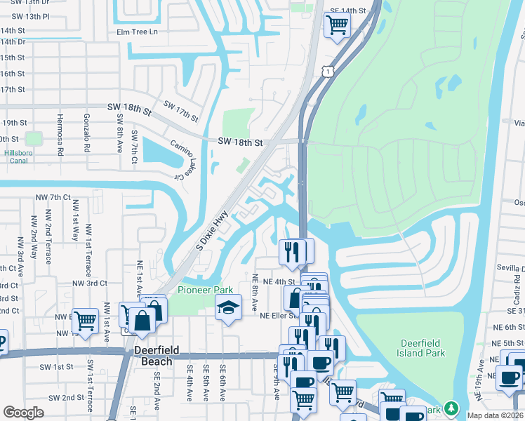 map of restaurants, bars, coffee shops, grocery stores, and more near 21 Royal Palm Way in Boca Raton