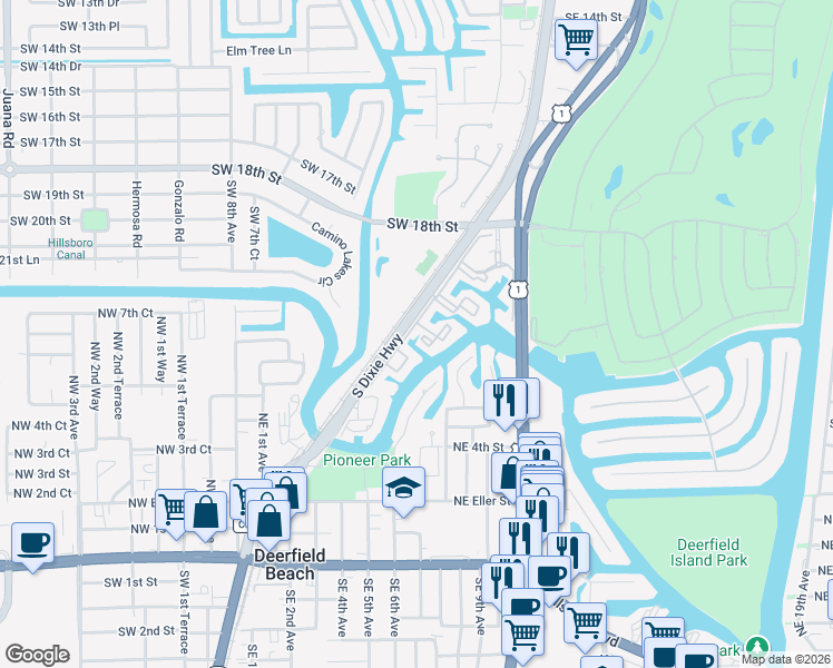 map of restaurants, bars, coffee shops, grocery stores, and more near 17 Royal Palm Way in Boca Raton