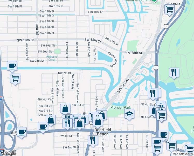 map of restaurants, bars, coffee shops, grocery stores, and more near 157 Northeast 2nd Avenue in Deerfield Beach