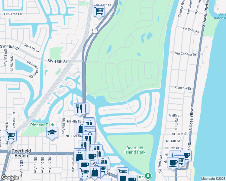 map of restaurants, bars, coffee shops, grocery stores, and more near 2391 West Silver Palm Road in Boca Raton