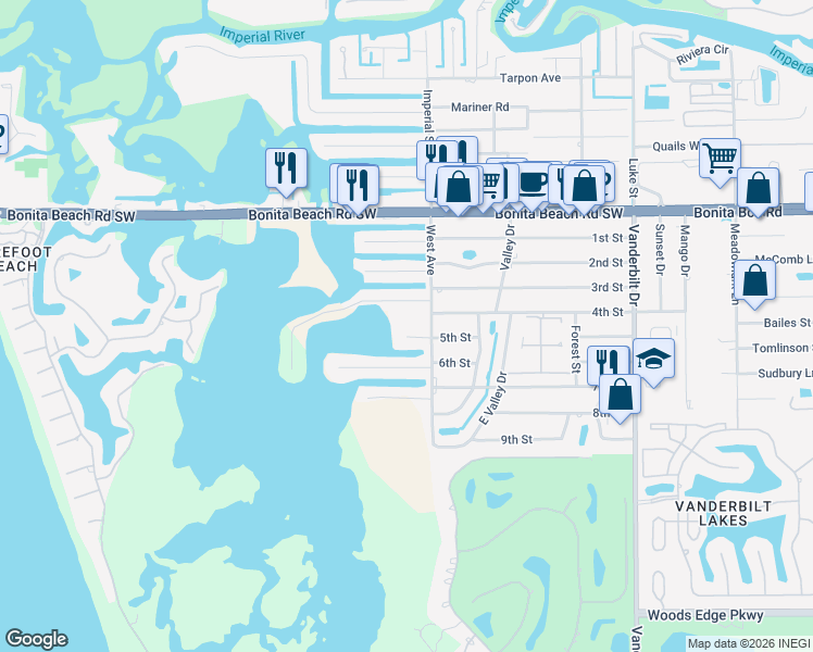 map of restaurants, bars, coffee shops, grocery stores, and more near 226 3rd Street in Bonita Springs