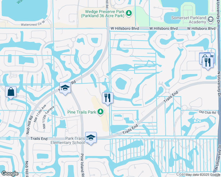 map of restaurants, bars, coffee shops, grocery stores, and more near 10460 South Barnsley Drive in Parkland