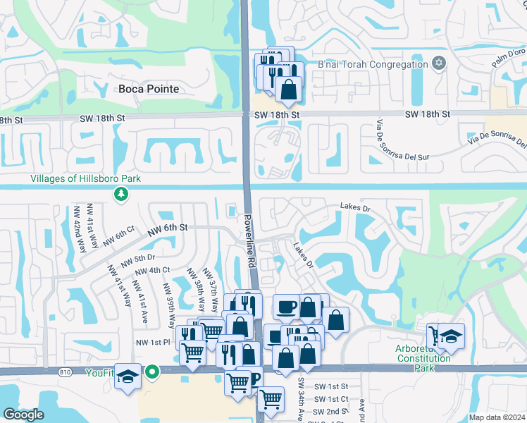 map of restaurants, bars, coffee shops, grocery stores, and more near 3401 Deer Creek Alba Way in Deerfield Beach