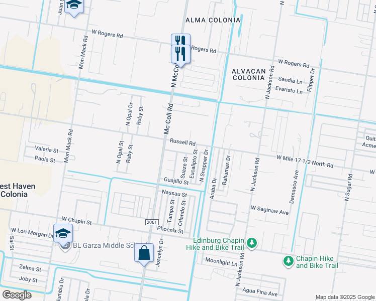 map of restaurants, bars, coffee shops, grocery stores, and more near 2611 Fran Boyllan St in Edinburg