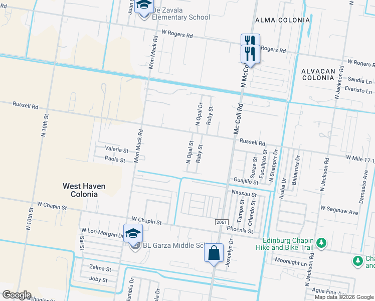 map of restaurants, bars, coffee shops, grocery stores, and more near 2009 North Opal Street in Edinburg