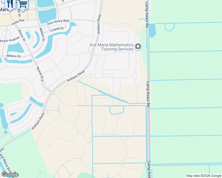 map of restaurants, bars, coffee shops, grocery stores, and more near 5289 Camp Keais Road in Ave Maria