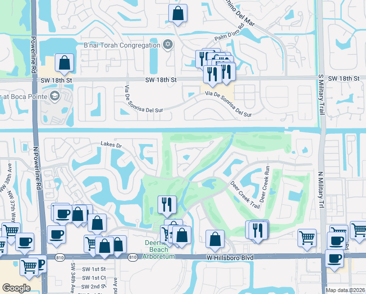map of restaurants, bars, coffee shops, grocery stores, and more near 2683 Emerald Way North in Deerfield Beach