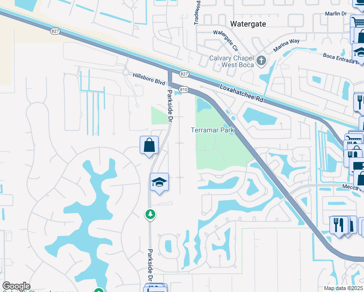 map of restaurants, bars, coffee shops, grocery stores, and more near 6996 Northwest 77th Street in Parkland