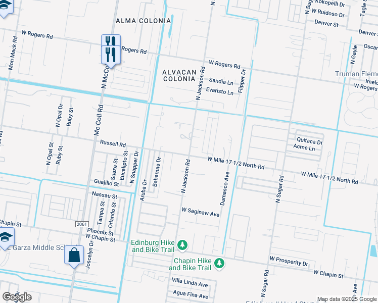 map of restaurants, bars, coffee shops, grocery stores, and more near 2201 North Jackson Road in Edinburg