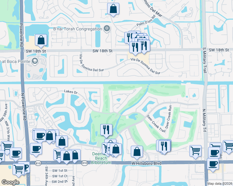 map of restaurants, bars, coffee shops, grocery stores, and more near 2683 Emerald Way North in Deerfield Beach