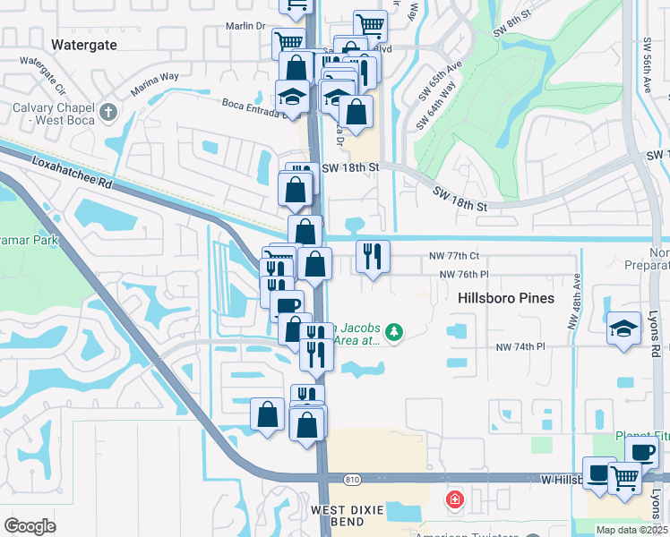 map of restaurants, bars, coffee shops, grocery stores, and more near 7660 Northwest 56th Way in Pompano Beach