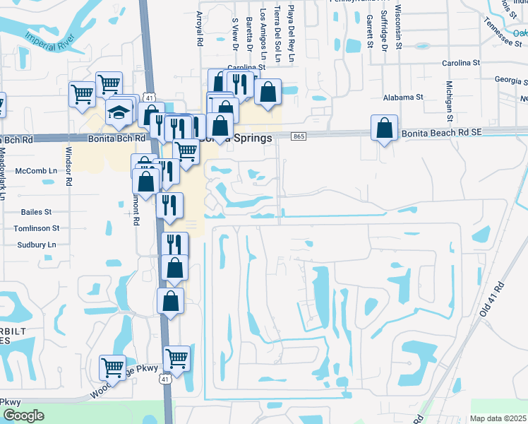 map of restaurants, bars, coffee shops, grocery stores, and more near 9170 Las Maderas Drive in Bonita Springs