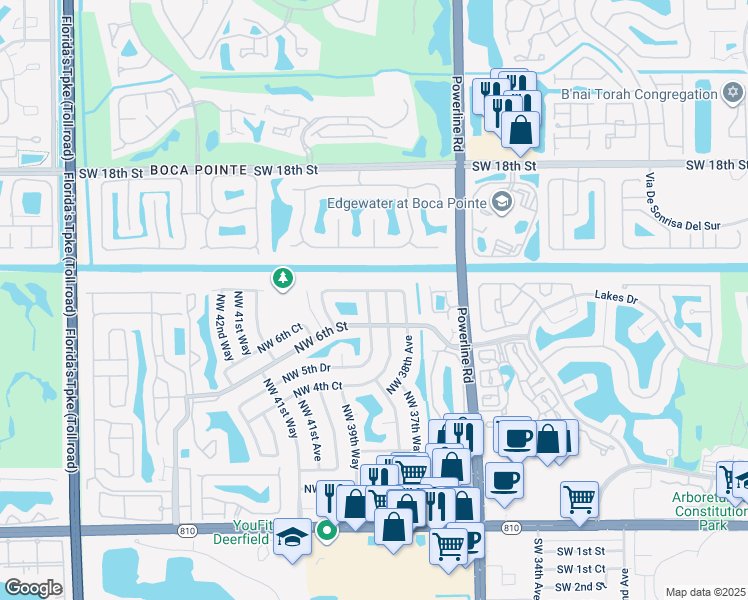 map of restaurants, bars, coffee shops, grocery stores, and more near 726 Northwest 39th Avenue in Deerfield Beach