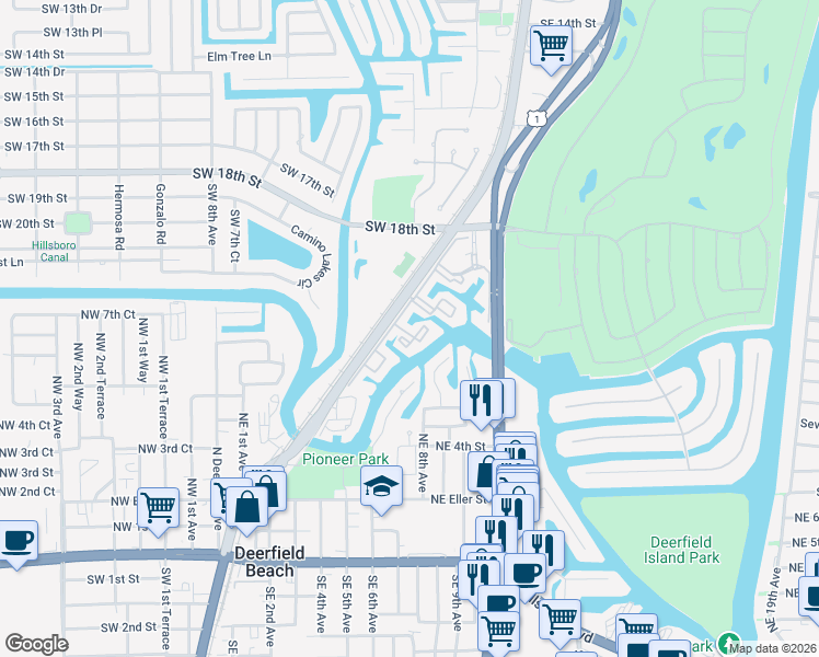 map of restaurants, bars, coffee shops, grocery stores, and more near 19 Royal Palm Way in Boca Raton