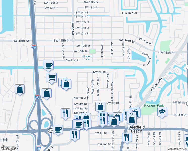 map of restaurants, bars, coffee shops, grocery stores, and more near 673 Northwest 2nd Way in Deerfield Beach