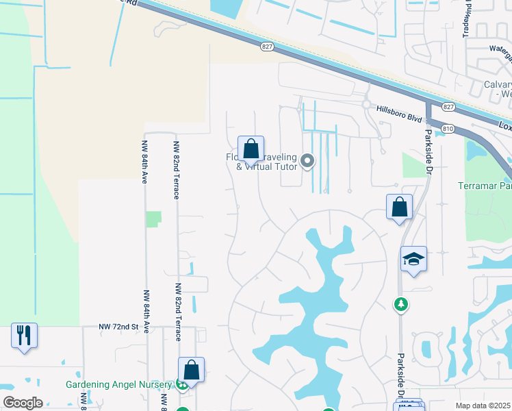 map of restaurants, bars, coffee shops, grocery stores, and more near 7715 East Upper Ridge Drive in Parkland