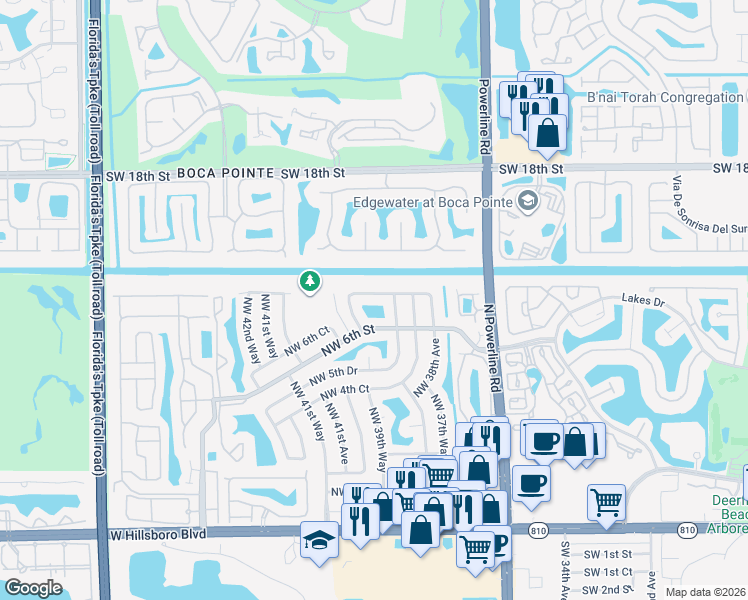 map of restaurants, bars, coffee shops, grocery stores, and more near 3998 Northwest 7th Place in Deerfield Beach