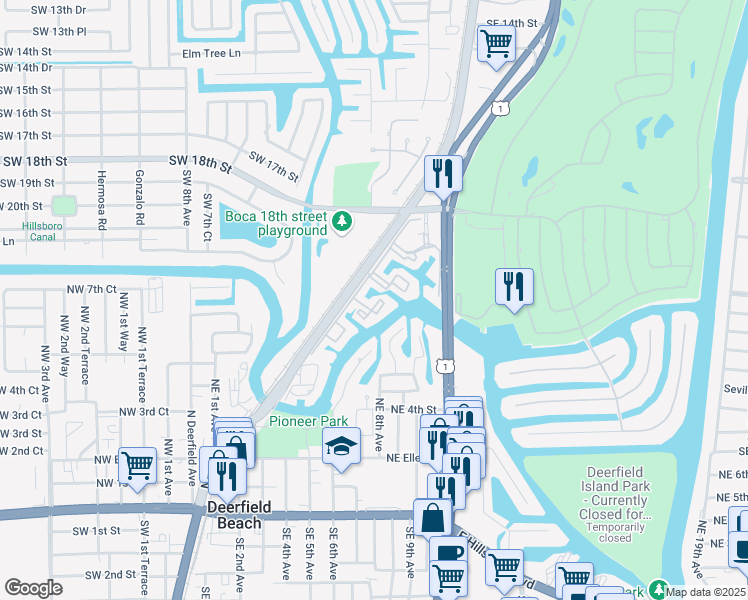 map of restaurants, bars, coffee shops, grocery stores, and more near 21 Royal Palm Way in Boca Raton