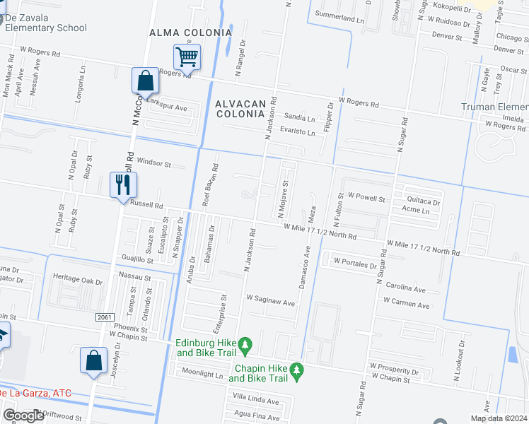 map of restaurants, bars, coffee shops, grocery stores, and more near 2201 North Jackson Road in Edinburg