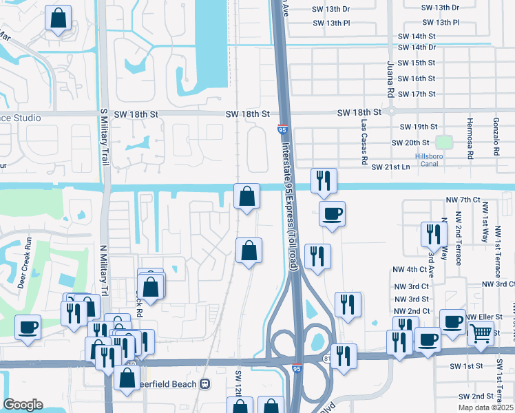 map of restaurants, bars, coffee shops, grocery stores, and more near 700 Jim Moran Boulevard in Deerfield Beach