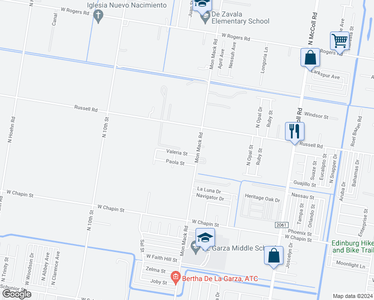 map of restaurants, bars, coffee shops, grocery stores, and more near 3703 Valeria Street in Edinburg