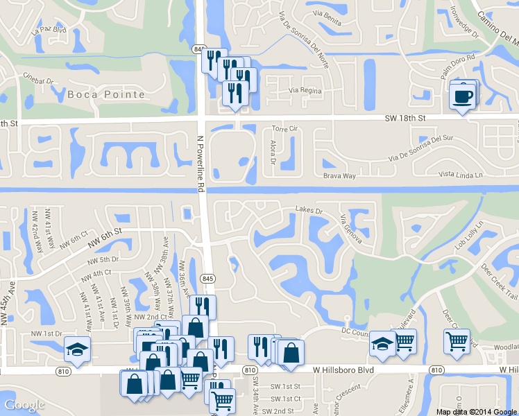 map of restaurants, bars, coffee shops, grocery stores, and more near 3372 Deer Creek Alba Cir in Deerfield Beach