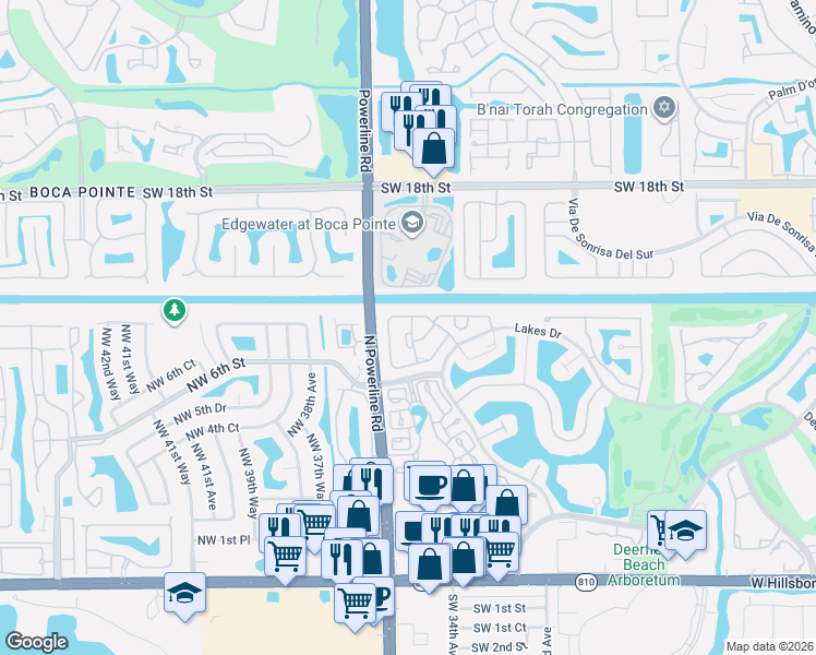 map of restaurants, bars, coffee shops, grocery stores, and more near 3468 Deer Creek Palladian Circle in Deerfield Beach