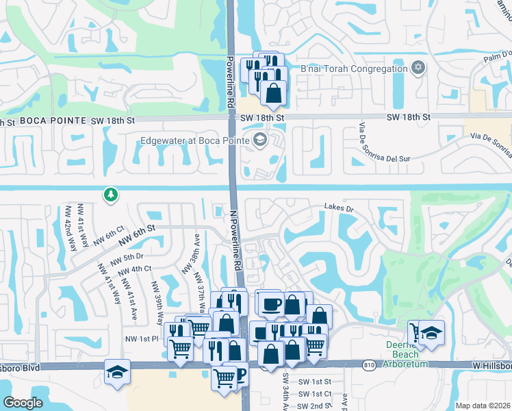 map of restaurants, bars, coffee shops, grocery stores, and more near 3401 Deer Creek Alba Way in Deerfield Beach
