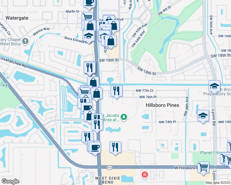 map of restaurants, bars, coffee shops, grocery stores, and more near 5531 Northwest 76th Place in Pompano Beach