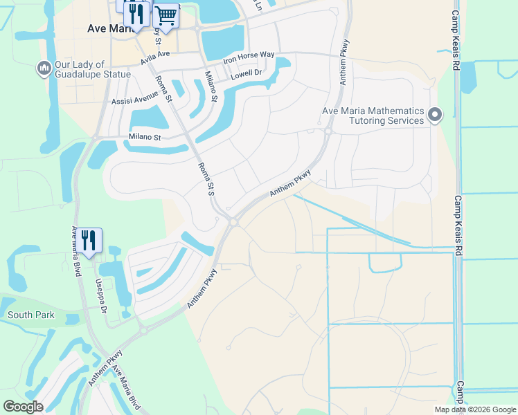 map of restaurants, bars, coffee shops, grocery stores, and more near 5202 Monza Court in Ave Maria