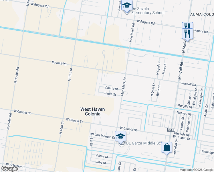 map of restaurants, bars, coffee shops, grocery stores, and more near 3716 Valeria Street in Edinburg