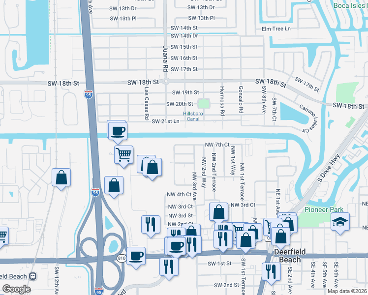 map of restaurants, bars, coffee shops, grocery stores, and more near 337 Northwest 6th Court in Deerfield Beach