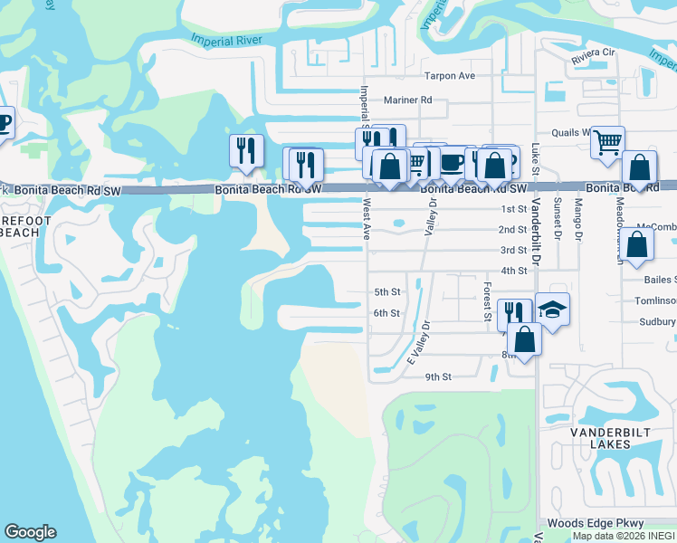 map of restaurants, bars, coffee shops, grocery stores, and more near 226 3rd Street in Bonita Springs