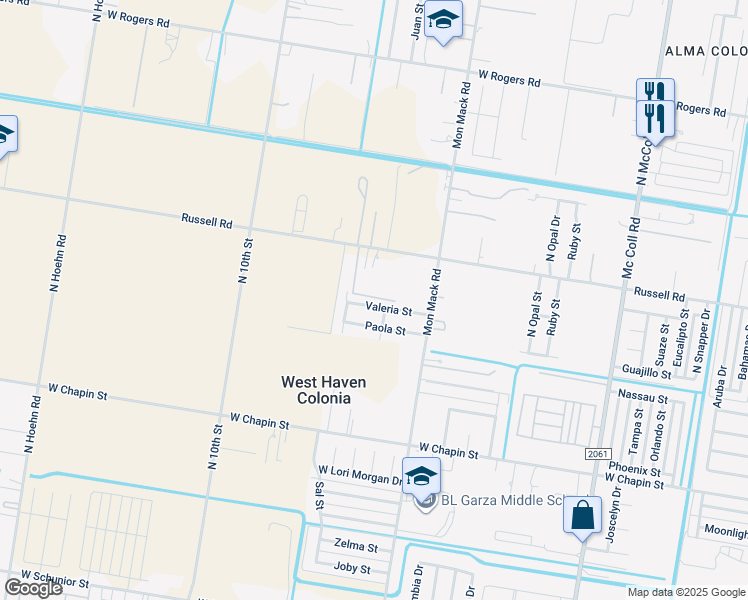 map of restaurants, bars, coffee shops, grocery stores, and more near 3716 Valeria Street in Edinburg