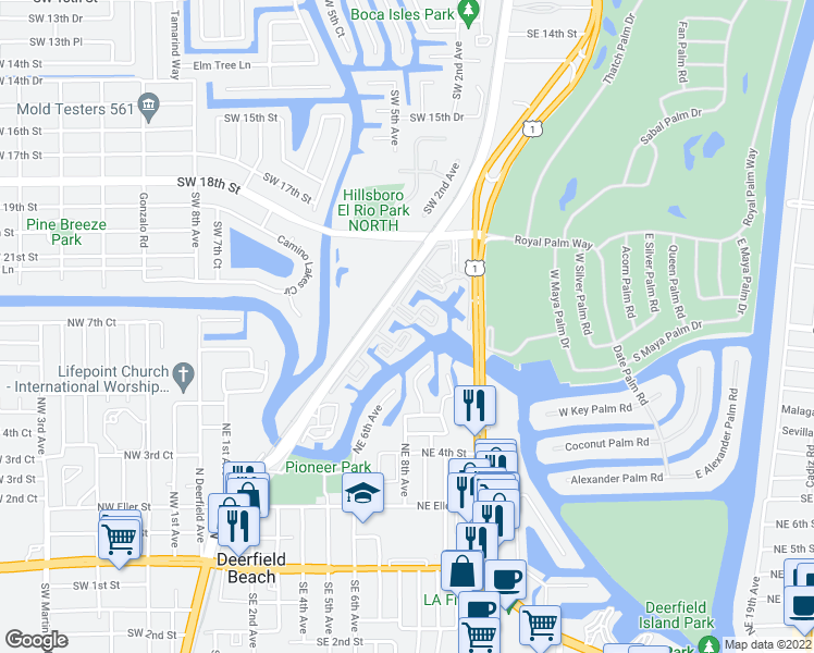 map of restaurants, bars, coffee shops, grocery stores, and more near 21 Royal Palm Way in Boca Raton