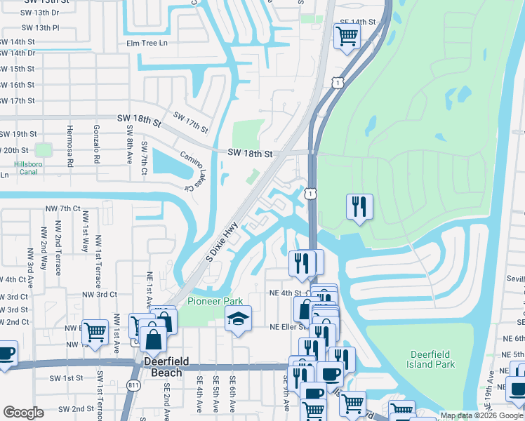 map of restaurants, bars, coffee shops, grocery stores, and more near 21 Royal Palm Way in Boca Raton