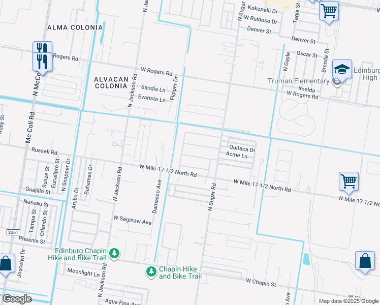 map of restaurants, bars, coffee shops, grocery stores, and more near 1801-1813 West Mile 17 1/2 North Road in Edinburg