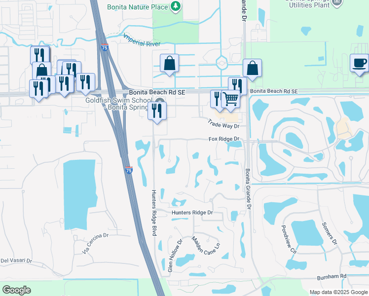 map of restaurants, bars, coffee shops, grocery stores, and more near 28160 L Burton Fletcher Court in Bonita Springs