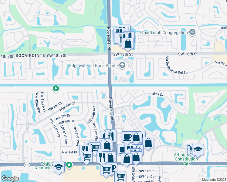 map of restaurants, bars, coffee shops, grocery stores, and more near 3401 Deer Creek Alba Way in Deerfield Beach
