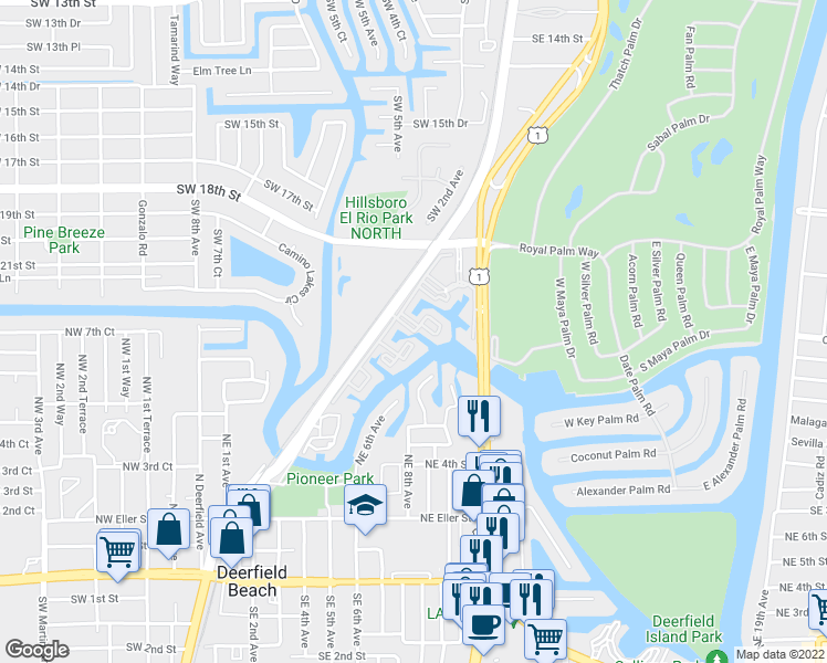 map of restaurants, bars, coffee shops, grocery stores, and more near 21 Royal Palm Way in Boca Raton