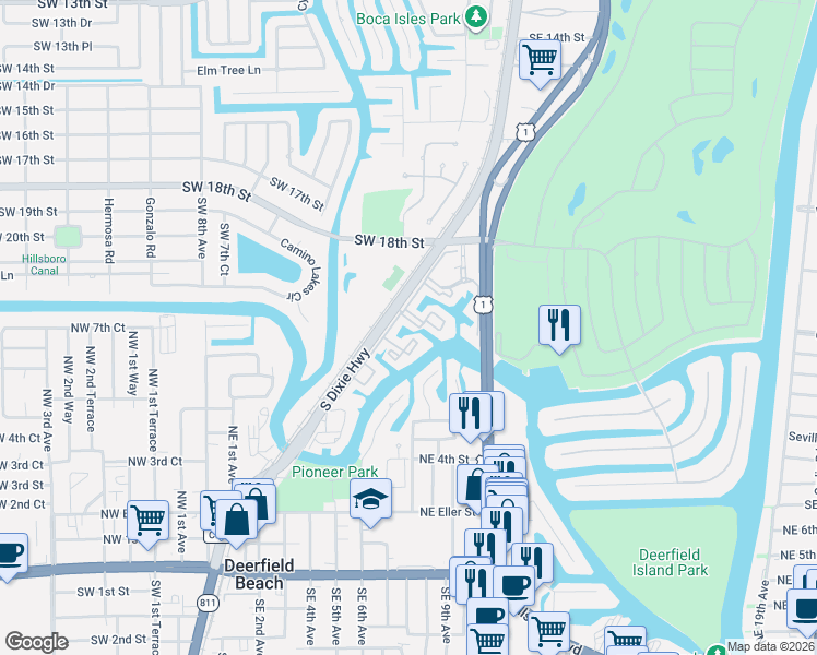 map of restaurants, bars, coffee shops, grocery stores, and more near 21 Royal Palm Way in Boca Raton