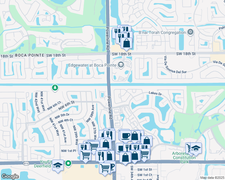 map of restaurants, bars, coffee shops, grocery stores, and more near 3401 Deer Creek Alba Way in Deerfield Beach
